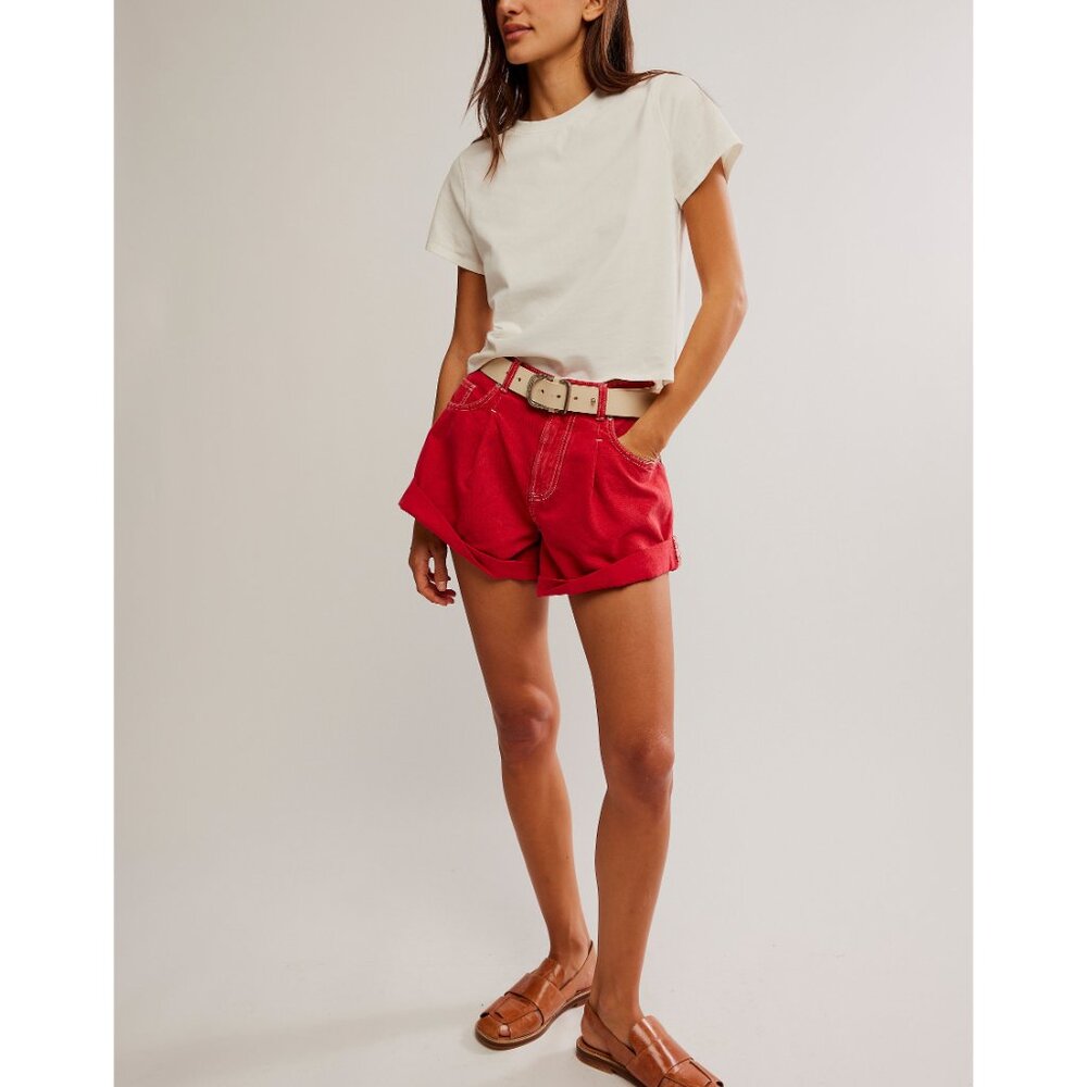 Free People Red Jean Shorts